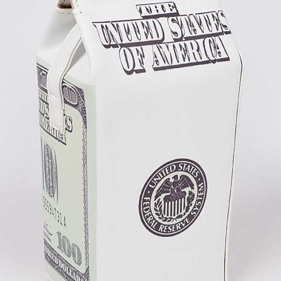 One Hundred Dollar- Money Themed - Milk Carton Crossbody Handbag- NWT - Picture 4 of 6